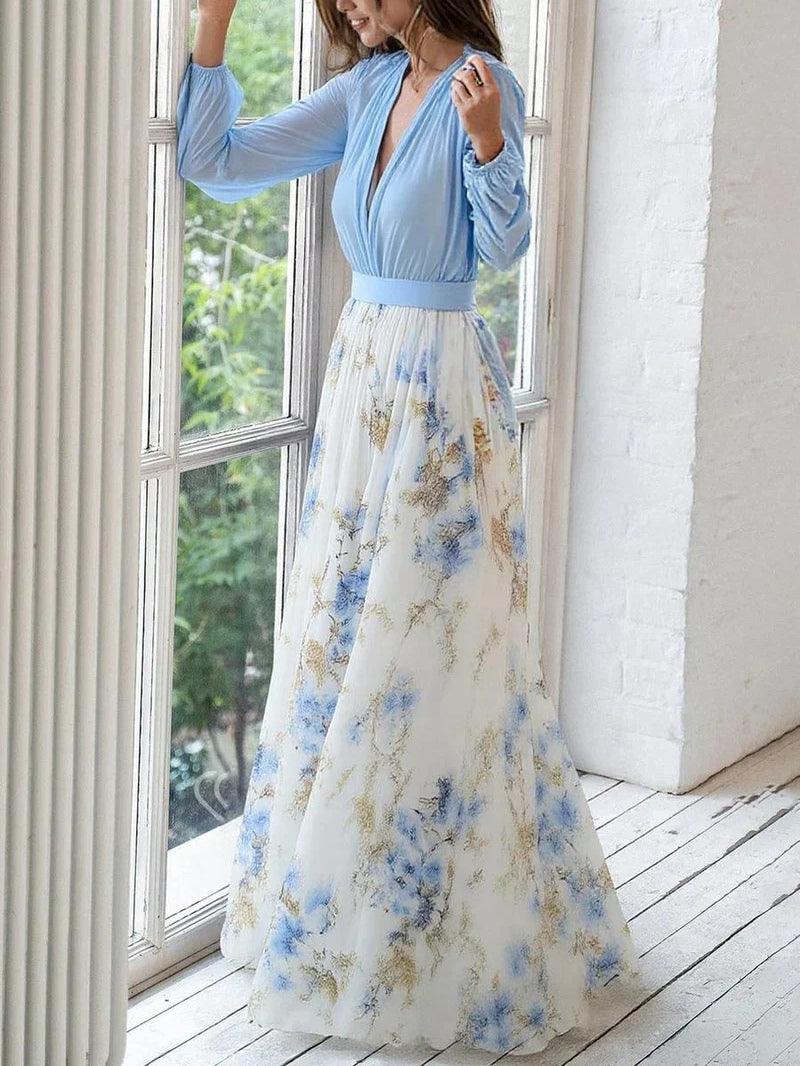 Floral Print V-Neck Maxi Dress