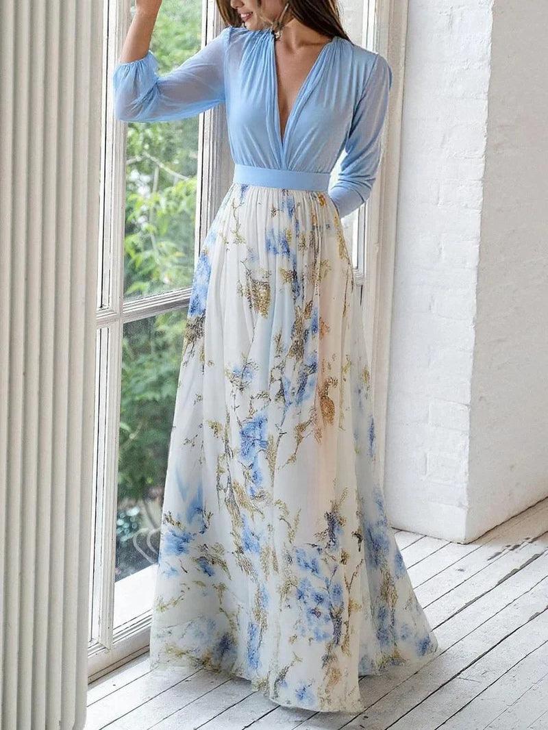 Floral Print V-Neck Maxi Dress