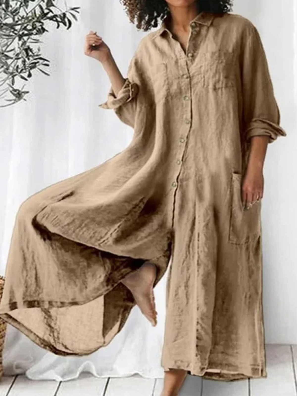 Casual Wide Leg Lapel Single Breasted Jumpsuit