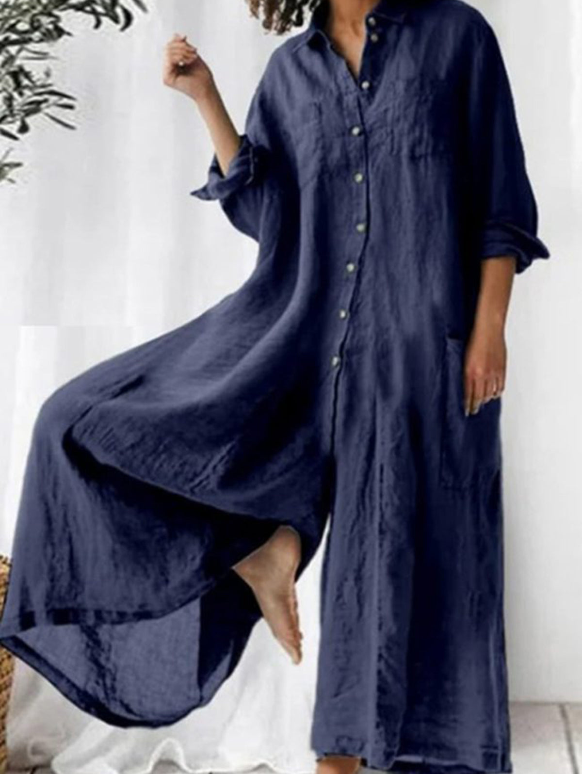 Casual Wide Leg Lapel Single Breasted Jumpsuit
