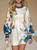 Vintage Style Court-Inspired Floral Print Satin Mini Dress