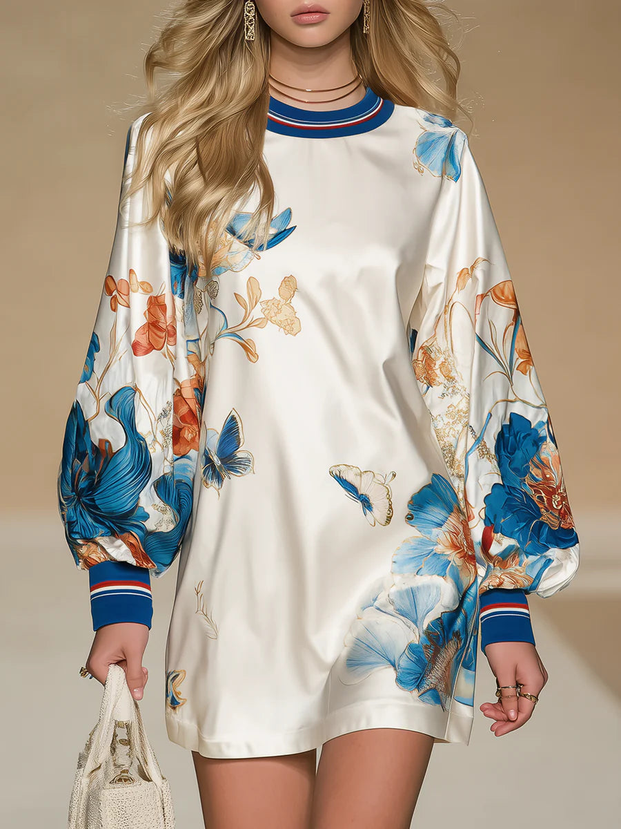 Vintage Style Court-Inspired Floral Print Satin Mini Dress