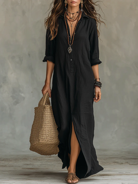 black maxi dress with buttons Black Chiffon Maxi Dress