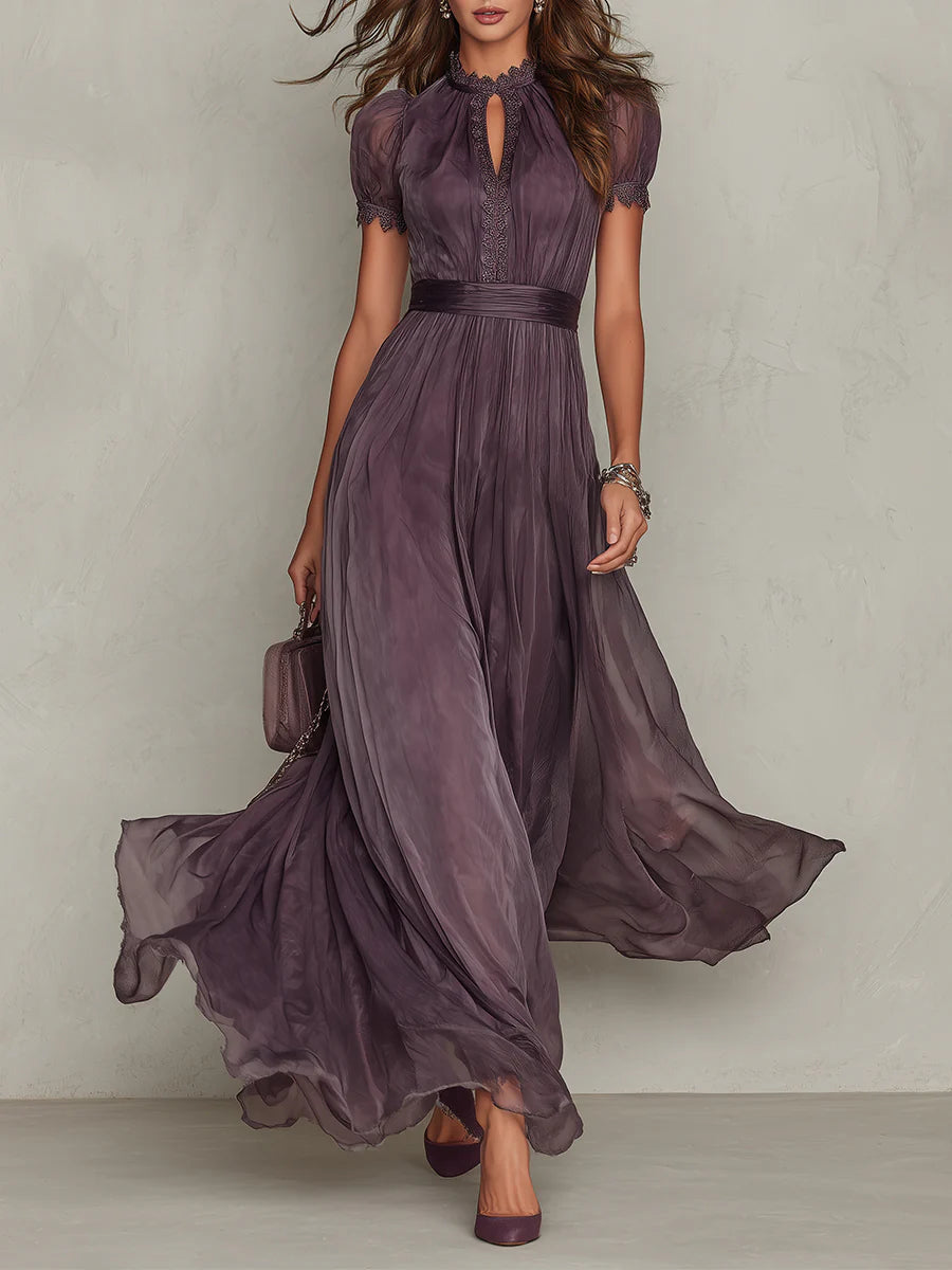 Flavia | Elegant Purple Chiffon Keyhole Maxi Dress Emily Bouttique Flavia | Elegant Purple Chiffon Keyhole Maxi Dress Emily Bouttique