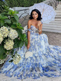 Printed Organza Maxi Dress with Tie Straps