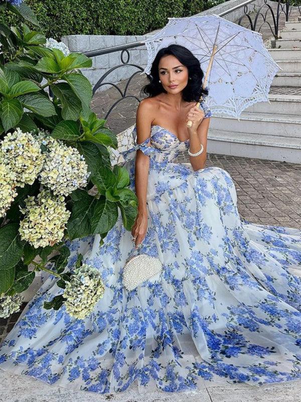 Printed Organza Maxi Dress with Tie Straps