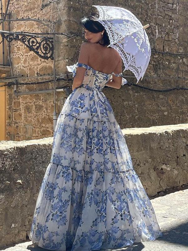 Printed Organza Maxi Dress with Tie Straps